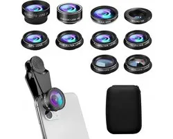 10-in-1 telefooncamera lensset, compatibel met meeste smartphones - groothoek / macro / telefoto / fisheye lens + CPL-filter / astrofotografie, HD opbergtas, universele clip voor telefoonlens.
