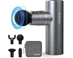 Pistolet de Massage Auronic - Mini - Corps entier - Avec 4 accessoires et étui - Grijs