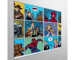 Pop art aquarel schilderij | Colorful watercolor masterpiece celebrating iconic pop culture symbols and figures | Kunst - 60x60 centimeter op Dibond | Foto op Dibond