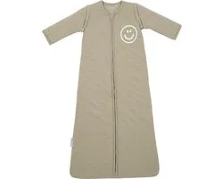 Gigoteuse Meyco Bébé Slub avec application Smile avec manches zippées - taupe/blanc cassé - 110 cm