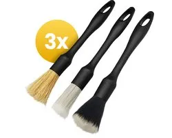 PROKING Detailing kwasten set van 3 - Auto Wassen - Interieur reinigen - Velgen borstel - Duurzaam - 100% efficient - Krasvrij - Carclean - Detail brush - Multifunctionele borstel