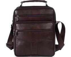 Sac bandoulière en cuir THL Design pour homme – Taille moyenne – Cuir véritable – Marron