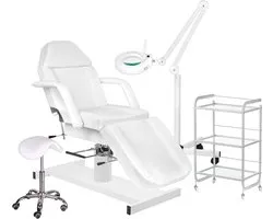 MBS Behandelstoel volledige set - Professioneel - Manicure - Pedicure - Gezichtsbehandeling - wit - Incl. Hoes - Loeplamp - tafel - kruk(3)