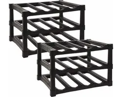 2x pièces Excellent Houseware - Range-bouteilles à vin / porte-bouteilles - Zwart - Plastique