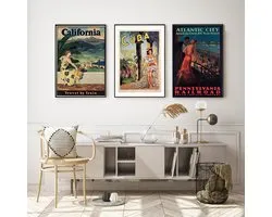 Fotowand Vintage Reisposters - Californië, Cuba & Atlantic City - Poster Set van 3 - Wall Collage