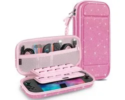Zandarix pour Nintendo Switch 2 - Étui de protection Shell - Sac de voyage portable avec 20 emplacements pour cartes de jeu - Poche intérieure pour Accessoires de vêtements pour bébé - Rose pleine d'étoiles