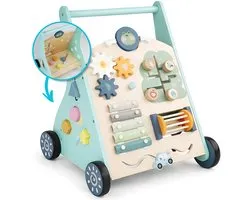Laavir Activiteiten loopwagen - Houten Loopwagen voor Baby's - Montessori Activiteitenwagentje met Spelletjes en Klok - Mintblauw - FSC Gecertificeerd - 1 Jaar+