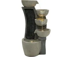 Cascade Outdoor Water Feature Electric Garden Fountain Polyresin Grey x5 Warm White LED Lights Connecting Pump 7m Cable Statue Waterfall House Terrace Decor Sleek Streams Cleaning Brush