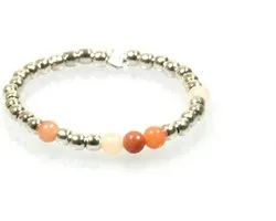 Heaven Eleven - 925 Zilver ring - dikte 1mm - peach kralen - one size fits all