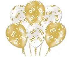 Q2P - 100 Jaar Ballon - Verjaardag Versiering - Wit & Goud - Helium Ballonnen - Feest Decoratie - 6 Stuks
