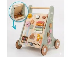 Laavir Houten Loopwagen met Activiteitenpaneel - Baby Walker met Xylofoon, Spiegeltje, Klok en Vormen - Montessori Speelgoed vanaf 1 Jaar - Lichtgroen