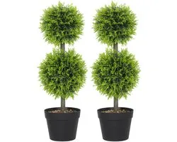 ECTEATOY® Set van 2 Kunstplanten in Pot - Buxus Bollen Topiary 60 cm - Decoratieve Kunstbuxus voor Binnen en Buiten - Nepplant - Groen