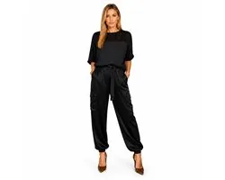 Ensemble Femme Noir - Mode - Aspect Satiné - Ensemble Vêtements - Pull et Pantalon