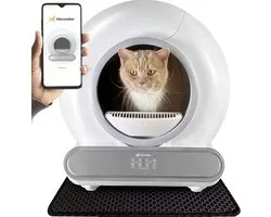 Bac à litière pour chat à quatre pattes autonettoyant modèle 2024 - Bac à litière automatique - Contrôle via application - 65 L - avec tapis et 3 sacs à litière pour chat