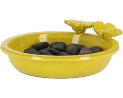 Esschert Design Bijen- en vlinder drinkschaal - geel - steen - 27 x 27 x 9 cm