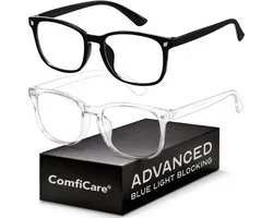 ComfiCare® Blauw licht bril 2 stuks – Blue light glasses - Computerbril - Blauw licht bril zonder sterkte - Blue light bril - Beeldschermbril - Blauw licht filter bril UV400 & Anti-reflectie coating - blue light blocking glasses - Game bril