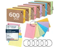 Pack of 600 Flash Cards, Double-Sided Printing, A8 Revision Cards with Kraft Paper Cover and Loose Leaf Ring, Six - ShopVlot