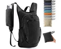 Sac à dos de randonnée – Sac à dos de vélo d'extérieur – Sac à dos léger – Sac à dos portable et pliable – Housse de rangement incluse – Sac à dos d'extérieur pour la randonnée, le cyclisme et le trekking – 8,99 x 22,89 x 39 cm – Zwart