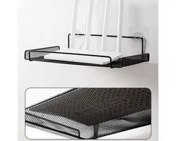 Wall Mounted WiFi Router Floating Shelf, WiFi Router Storage Rack, Openwork Design, for Bedroom, Kitchen, Bathroom, Living Room, Home Office-zwart