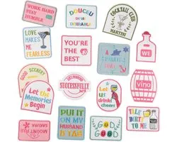 Patchs à Repasser - 16 Motifs de Broderie Différents avec Designs de Boissons - Réparations Brodées pour Textile - Patchs DIY