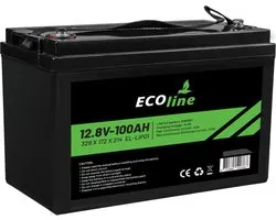EcoLine - LifePo4 12V 100AH - 100000mAh lithium Batterij - 329 x 172 x 214 - Deep Cycle Accu + Bluetooth.