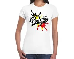 Bellatio Decorations landen t-shirt - Belgium - Belgie - spetter print - wit - voor dames - supporters kleding L
