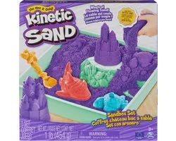 Spinmaster Kinetic Sand - Zandbak-set met 454 g paars origineel Kinetic Sand opbergzandbak 4 vormen en gereedschap - Sensorisch speelgoed