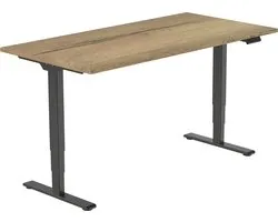 Bureau assis/debout OrangeLabel Eco cadre noir taille 160x80cm. Conforme à la norme NEN EN 527. Y compris la feuille de chêne naturel.
