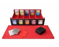 DeckMasters XL Deck Box voor Toploaders – 800+ Kaarten – 5 Rijen met Vensters – Pokémon, MTG, Yu-Gi-Oh! Verzamelbox – Rood Suède