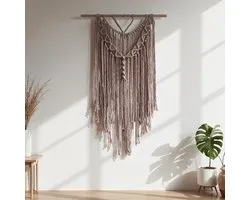 Cafuné Macramé Wandkleed – Handgeknoopt Boho Muurkleed Beige -50×75 cm – Ibiza Stijl Wanddecoratie – Origineel Cadeau – Housewarming, Moederdag & Verjaardag