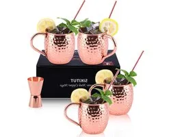 Handgemaakt Koper Moscow Mule Bekers Set de 4 - 550 ml Cocktailset