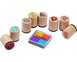 Goki Houten stempelset 8-delig wilde dieren