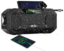 Radio d'urgence portable - Dynamo solaire 5000 mAh, AM/ FM, lampe torche LED étanche, batterie externe, alarme SOS, idéale pour la randonnée, le camping, les activités de plein air et les situations d'urgence.