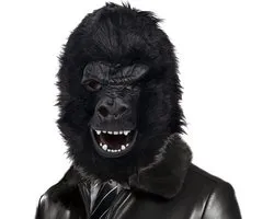 CreepyParty Black Gorilla Mask Chimp Wild Animal Latex Full Head Mask Realistic Costume Halloween Carnival Party - ShopVlot