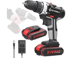 Perceuse sans fil – 21V – 25Nm Couple – Met 2 batteries + Chargeur – Pour bricolage et montage