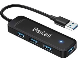 Beikell USB 3.0 Hub, 4-Port Hub Ultra Slim USB Data Hub avec indicateur LED - Super Speed pour MacBook, MacBook Air/ Pro/ Mini, PS4, Surface Pro, Huawei MateBook, lecteurs USB Flash , etc.