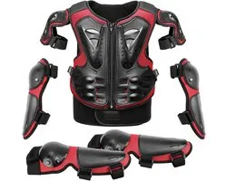 Borstbeschermer Kind Set – Verstelbare Motocross Bescherming met Rugprotector, Kniebeschermers & Elleboogbeschermers voor MTB, BMX, Dirt Bike, Skaten, Step