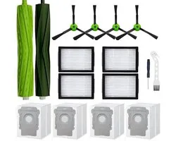 Kit de remplacement PolkaHome® pour iRobot Roomba Combo J7+/J9+/10 Max – 2 brosses principales, 4 brosses latérales, 4 filtres HEPA, 4 sacs d'aspirateur, 1 tournevis, 1 brosse et lame 2 en 1 – Accessoires et pièces