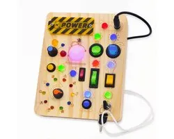 Montessori Busy Board - Tableau d'interrupteurs LED en bois - Jouet sensoriel éducatif pour tout-petits 1-3 ans - Motricité fine - Stimule la coordination œil-main - Jouet de voyage