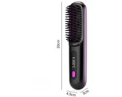 Negative Ion Hair Straightening Brush, Hair Straightener Comb with 3 Temperature Modes & LED Screen, Anti-Scalding 20s Heat, USB Rechargeable Ceramic HairBrush for Smooth Frizz Free Hair, Black