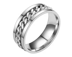 Fako Bijoux® - Fidget Ring - Anxiety Ring - Angst Ring - Stress Ring - Spinning Ring - Draairing - RVS - Zilver - EU:64 - USA:11 - 20.5mm
