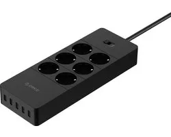 Prise Orico avec 6 contacts et 5x USB / noir - 1,5 mètre