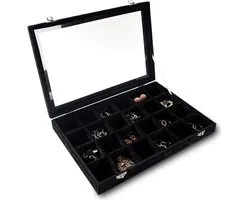 Allecto Premium - Sieraden Organizer Lade met Transparant Deksel en Glas - 24 Grid Fluwelen Lade Insert - Sieraden Opbergdoos met Slot - Geschenken voor Meisjes en Vrouwen