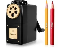 Taille-crayon manuel robuste à manivelle, de bureau, noir | Pour crayons de couleur, sans montage requis, 5 modes réglables, lame en alliage durable, idéal pour la salle de classe, le bureau et les artistes