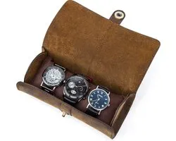 Timezone Design Watch Roll 3 Horloges - Leren Horlogerol - Lichtgewicht Horloge Etui - Reisetui voor Horloges - Cadeau Man