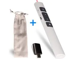 Draadloze Presentatie Klikker - Wireless Presenter - Powerpoint afstandsbediening met laserfunctie Inclusief USB-C adapter & Opberg hoesje – tot 100 m bereik - Oplaadbaar - wit - Perfect voor Mac en PC