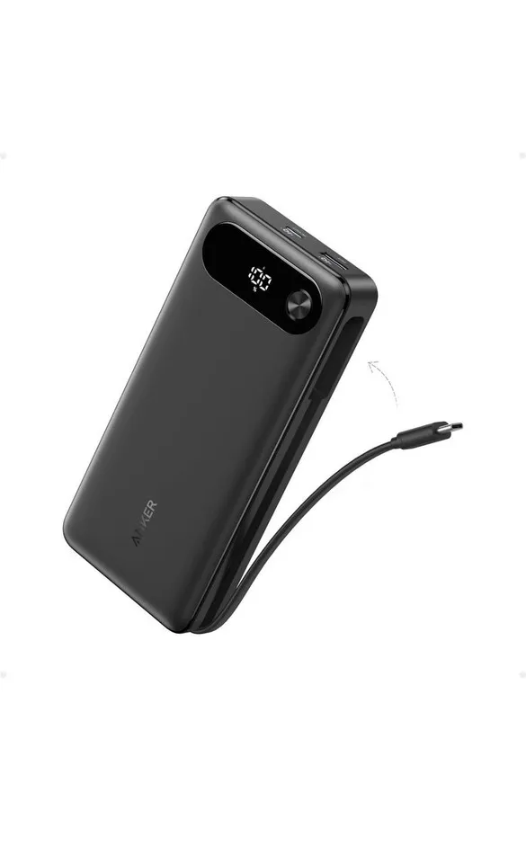 Anker Powerbank 20000mAh tragbares Ladegerät integriertem USB-C-Kabel 87W, Top