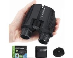 TravelHawk Verrekijker - 10x25 - BAK4 - Full Multi-Coated (FMC) - Compacte verrekijker - Waterdicht - Met nekkoord, draagtas - voor vogels kijken, jagen, theater - Zwart