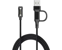 Strap-it 2-in-1 gevlochten oplader geschikt voor Polar Ignite 3 / Vantage M3 / Vantage V3 / Pacer - USB-A & USB-C aansluiting - Zwart