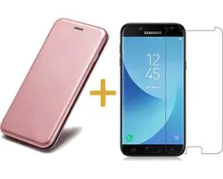 Samsung Galaxy J5 (2017) Book Case Wallet Case Pink / Rose Gold + Protecteur d'écran en verre trempé (étui en cuir avec support en silicone - Flip Cover 360° Protection)